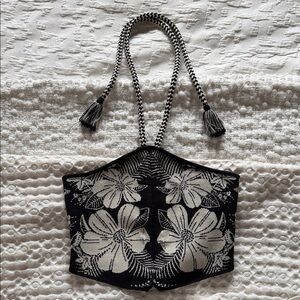 FARM Rio Black and Cream Floral Crop Top